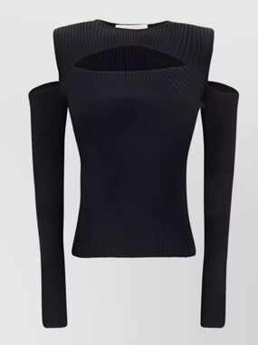 Alexander McQueen women’s Black Ribbed Cutout Cold-Shoulder top medium new